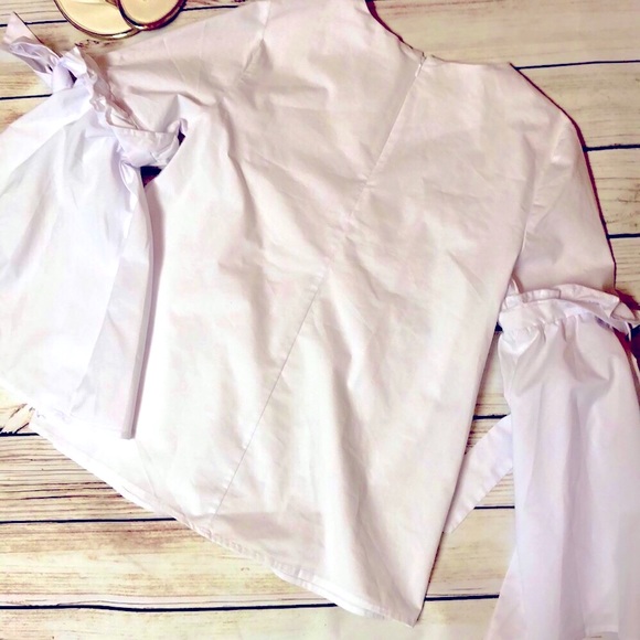 NWT Bow Ties Bell Sleeve Boho Cupio Cotton White Blouse $78 - Picture 3 of 5